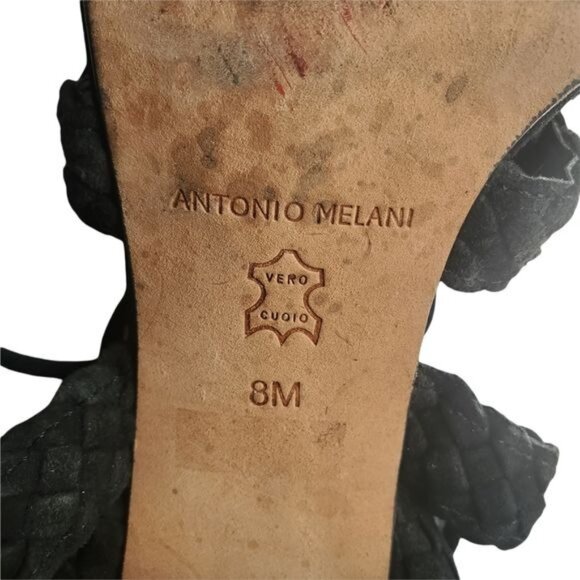 ANTONIO MELANI Block Heel Sandals SZ 8 Leather Round Open Toe‎ Strapy Braided 4" - Picture 4 of 12